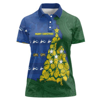 Solomon Islands Christmas Women Polo Shirt Seashell Xmas Tree Tribal Waves - Polynesian Pride