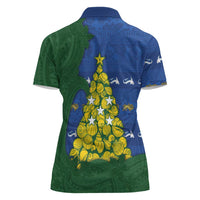 Solomon Islands Christmas Women Polo Shirt Seashell Xmas Tree Tribal Waves - Polynesian Pride