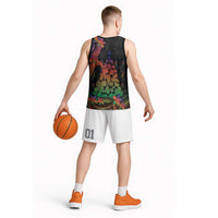 New Caledonia Christmas Basketball Jersey Seashell Xmas Tree Tribal Waves - Polynesian Pride