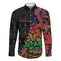 New Caledonia Christmas Family Matching Long Sleeve Bodycon Dress and Hawaiian Shirt Seashell Xmas Tree Tribal Waves DT05 Dad's Shirt - Long Sleeve Black - Polynesian Pride