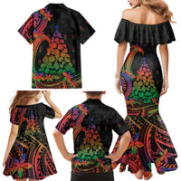 New Caledonia Christmas Family Matching Mermaid Dress and Hawaiian Shirt Seashell Xmas Tree Tribal Waves DT05 - Polynesian Pride