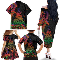 New Caledonia Christmas Family Matching Off The Shoulder Long Sleeve Dress and Hawaiian Shirt Seashell Xmas Tree Tribal Waves DT05 - Polynesian Pride