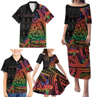 New Caledonia Christmas Family Matching Puletasi and Hawaiian Shirt Seashell Xmas Tree Tribal Waves DT05 - Polynesian Pride