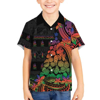New Caledonia Christmas Family Matching Summer Maxi Dress and Hawaiian Shirt Seashell Xmas Tree Tribal Waves DT05 Son's Shirt Black - Polynesian Pride