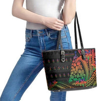 New Caledonia Christmas Leather Tote Bag Seashell Xmas Tree Tribal Waves - Polynesian Pride