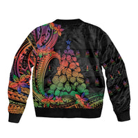 New Caledonia Christmas Sleeve Zip Bomber Jacket Seashell Xmas Tree Tribal Waves - Polynesian Pride