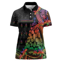 New Caledonia Christmas Women Polo Shirt Seashell Xmas Tree Tribal Waves - Polynesian Pride