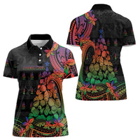 New Caledonia Christmas Women Polo Shirt Seashell Xmas Tree Tribal Waves - Polynesian Pride
