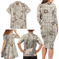 Hawaii Palaka Cowboy Family Matching Long Sleeve Bodycon Dress and Hawaiian Shirt Shell Maile Lei With Western Patterns DT05 - Polynesian Pride