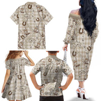 Hawaii Palaka Cowboy Family Matching Off The Shoulder Long Sleeve Dress and Hawaiian Shirt Shell Maile Lei With Western Patterns DT05 - Polynesian Pride