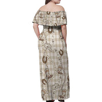 Hawaii Palaka Cowboy Family Matching Off Shoulder Maxi Dress and Hawaiian Shirt Shell Maile Lei With Western Patterns DT05 - Polynesian Pride
