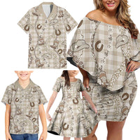 Hawaii Palaka Cowboy Family Matching Off Shoulder Short Dress and Hawaiian Shirt Shell Maile Lei With Western Patterns DT05 - Polynesian Pride