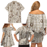 Hawaii Palaka Cowboy Family Matching Off Shoulder Short Dress and Hawaiian Shirt Shell Maile Lei With Western Patterns DT05 - Polynesian Pride