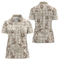 Hawaii Palaka Cowboy Women Polo Shirt Shell Maile Lei With Western Patterns - Polynesian Pride