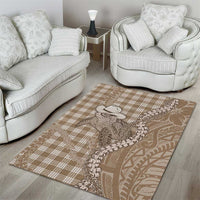 Beige Hawaii Palaka Cowboy Turtle Area Rug Hawaiian Paniolo Puakenikeni Maile Lei DT05 - Polynesian Pride