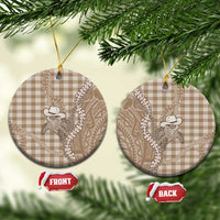 Beige Hawaii Palaka Cowboy Turtle Ceramic Ornament Hawaiian Paniolo Puakenikeni Maile Lei - Polynesian Pride