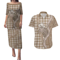 Beige Hawaii Palaka Cowboy Turtle Couples Matching Puletasi and Hawaiian Shirt Hawaiian Paniolo Puakenikeni Maile Lei DT05 Beige - Polynesian Pride