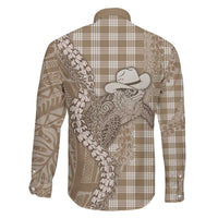 Beige Hawaii Palaka Cowboy Turtle Family Matching Tank Maxi Dress and Hawaiian Shirt Hawaiian Paniolo Puakenikeni Maile Lei DT05 - Polynesian Pride