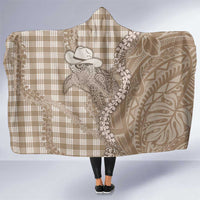 Beige Hawaii Palaka Cowboy Turtle Hooded Blanket Hawaiian Paniolo Puakenikeni Maile Lei DT05 One Size Beige - Polynesian Pride