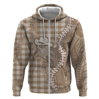 Beige Hawaii Palaka Cowboy Turtle Hoodie Hawaiian Paniolo Puakenikeni Maile Lei DT05 Zip Hoodie Beige - Polynesian Pride