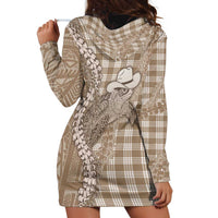 Beige Hawaii Palaka Cowboy Turtle Hoodie Dress Hawaiian Paniolo Puakenikeni Maile Lei DT05 - Polynesian Pride