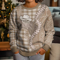 Beige Hawaii Palaka Cowboy Turtle Kid Ugly Christmas Sweater Hawaiian Paniolo Puakenikeni Maile Lei DT05 - Polynesian Pride