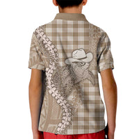Beige Hawaii Palaka Cowboy Turtle Kid Polo Shirt Hawaiian Paniolo Puakenikeni Maile Lei DT05 - Polynesian Pride