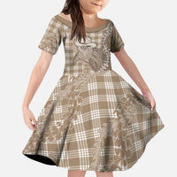 Beige Hawaii Palaka Cowboy Turtle Kid Short Sleeve Dress Hawaiian Paniolo Puakenikeni Maile Lei DT05 KID Beige - Polynesian Pride