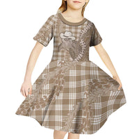 Beige Hawaii Palaka Cowboy Turtle Kid Short Sleeve Dress Hawaiian Paniolo Puakenikeni Maile Lei DT05 - Polynesian Pride