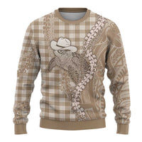 Beige Hawaii Palaka Cowboy Turtle Ugly Christmas Sweater Hawaiian Paniolo Puakenikeni Maile Lei DT05 - Polynesian Pride