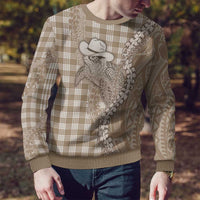 Beige Hawaii Palaka Cowboy Turtle Ugly Christmas Sweater Hawaiian Paniolo Puakenikeni Maile Lei DT05 - Polynesian Pride