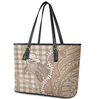 Beige Hawaii Palaka Cowboy Turtle Leather Tote Bag Hawaiian Paniolo Puakenikeni Maile Lei DT05 - Polynesian Pride