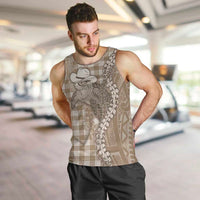 Beige Hawaii Palaka Cowboy Turtle Men Tank Top Hawaiian Paniolo Puakenikeni Maile Lei DT05 Beige - Polynesian Pride