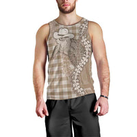 Beige Hawaii Palaka Cowboy Turtle Men Tank Top Hawaiian Paniolo Puakenikeni Maile Lei DT05 - Polynesian Pride