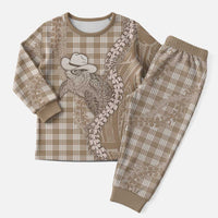 Beige Hawaii Palaka Cowboy Turtle Christmas Pajama Set Hawaiian Paniolo Puakenikeni Maile Lei DT05 Men Beige - Polynesian Pride