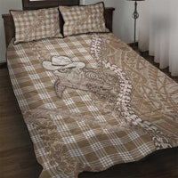 Beige Hawaii Palaka Cowboy Turtle Quilt Bed Set Hawaiian Paniolo Puakenikeni Maile Lei DT05 Beige - Polynesian Pride
