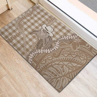 Beige Hawaii Palaka Cowboy Turtle Rubber Doormat Hawaiian Paniolo Puakenikeni Maile Lei DT05 - Polynesian Pride