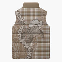 Beige Hawaii Palaka Cowboy Turtle Sleeveless Puffer Jacket Hawaiian Paniolo Puakenikeni Maile Lei DT05 - Polynesian Pride