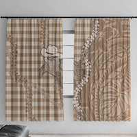 Beige Hawaii Palaka Cowboy Turtle Window Curtain Hawaiian Paniolo Puakenikeni Maile Lei DT05 With Hooks Beige - Polynesian Pride
