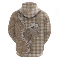 Beige Hawaii Palaka Cowboy Turtle Zip Hoodie Hawaiian Paniolo Puakenikeni Maile Lei DT05 - Polynesian Pride