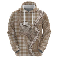 Beige Hawaii Palaka Cowboy Turtle Zip Hoodie Hawaiian Paniolo Puakenikeni Maile Lei DT05 - Polynesian Pride