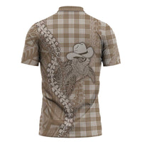 Beige Hawaii Palaka Cowboy Turtle Zipper Polo Shirt Hawaiian Paniolo Puakenikeni Maile Lei DT05 - Polynesian Pride