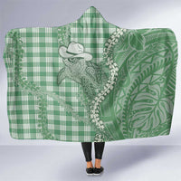 Green Hawaii Palaka Cowboy Turtle Hooded Blanket Hawaiian Paniolo Puakenikeni Maile Lei DT05 One Size Green - Polynesian Pride