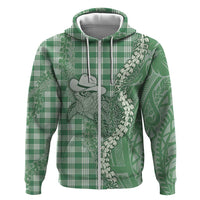 Green Hawaii Palaka Cowboy Turtle Hoodie Hawaiian Paniolo Puakenikeni Maile Lei DT05 Zip Hoodie Green - Polynesian Pride