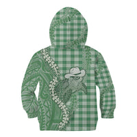 Green Hawaii Palaka Cowboy Turtle Kid Hoodie Hawaiian Paniolo Puakenikeni Maile Lei DT05 - Polynesian Pride