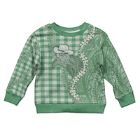 Green Hawaii Palaka Cowboy Turtle Kid Ugly Christmas Sweater Hawaiian Paniolo Puakenikeni Maile Lei DT05 Kid Green - Polynesian Pride