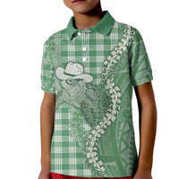 Green Hawaii Palaka Cowboy Turtle Kid Polo Shirt Hawaiian Paniolo Puakenikeni Maile Lei DT05 Kid Green - Polynesian Pride