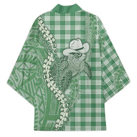 Green Hawaii Palaka Cowboy Turtle Kimono Hawaiian Paniolo Puakenikeni Maile Lei DT05 - Polynesian Pride
