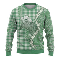 Green Hawaii Palaka Cowboy Turtle Ugly Christmas Sweater Hawaiian Paniolo Puakenikeni Maile Lei DT05 - Polynesian Pride