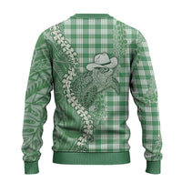 Green Hawaii Palaka Cowboy Turtle Ugly Christmas Sweater Hawaiian Paniolo Puakenikeni Maile Lei DT05 - Polynesian Pride